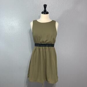 Monteau Vegan Leather Trim Open Back Dress Green M